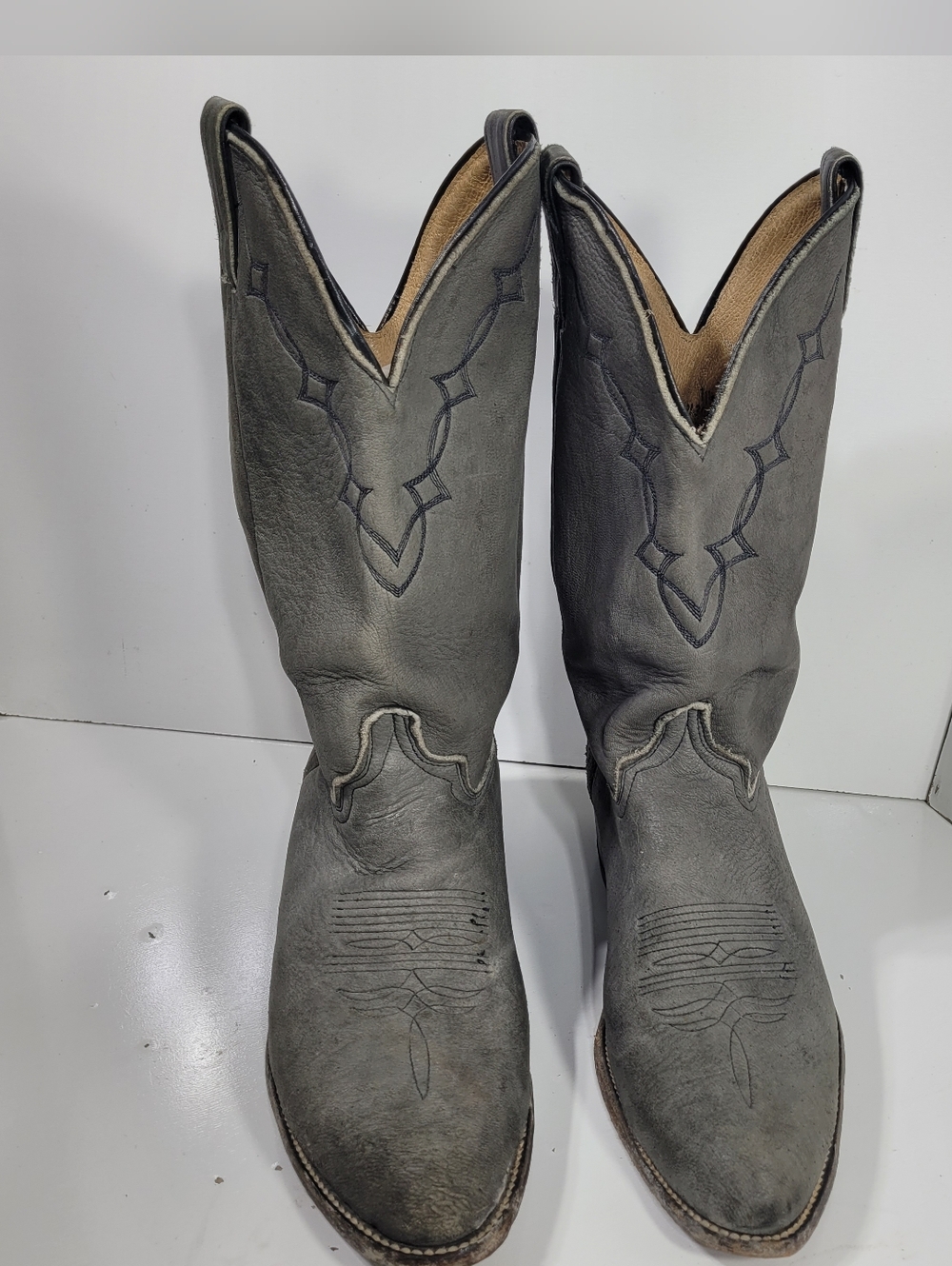 Vintage Nocona Gray Elk Skin Cowboy Western Boots Men's Size 11.5 USA Made
